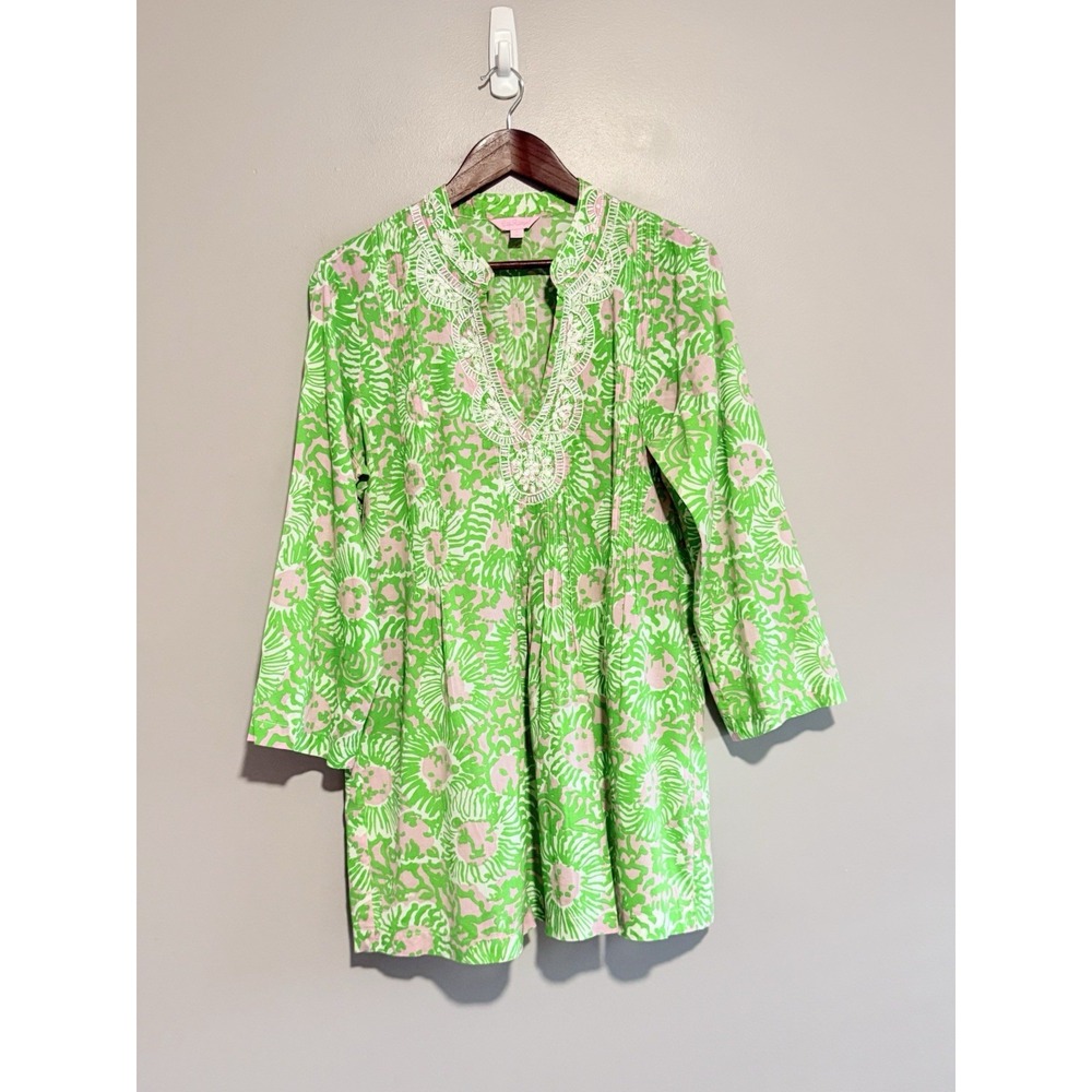 Lilly Pulitzer Sarasota Beaded Pintuck Tunic Top Large Resort Vacation Beach - Picture 15 of 16